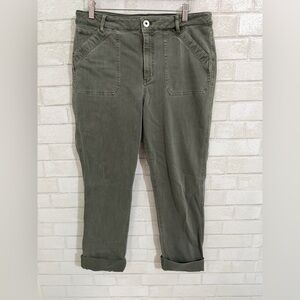 J. Jill Denim High Rise Straight Leg Green Cargo Roll Cuff Pants Size 12 #3030